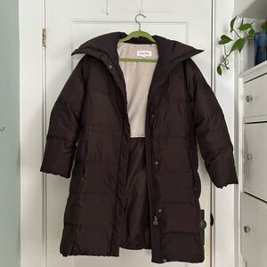 Calvin Klein Women's Dark Brown Long Puffer Coat
